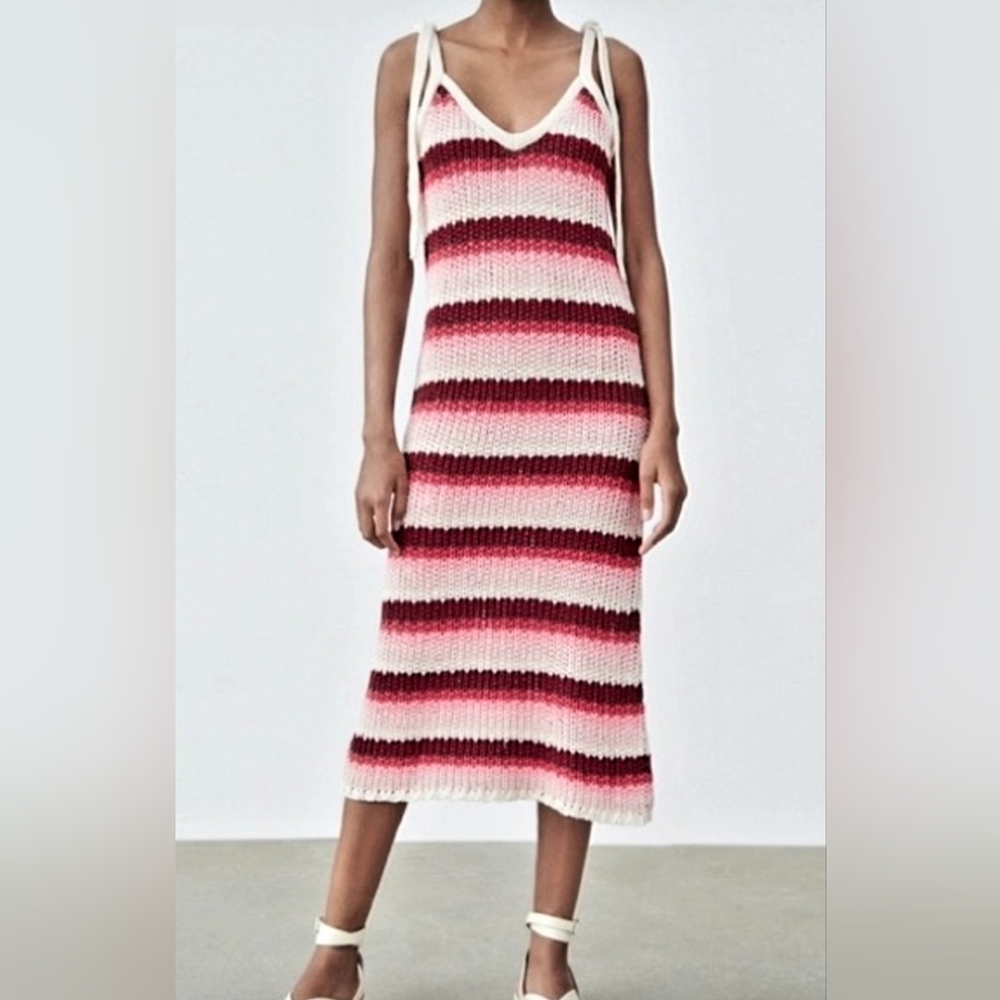 Zara Striped Knit Midi Dress. Red & Pink Combo. Limited Edition